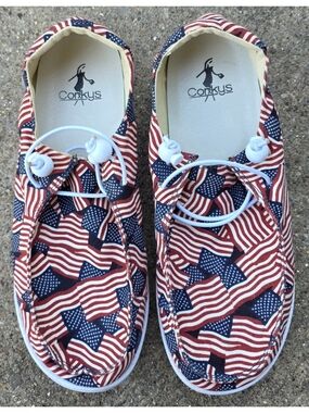Corkys Kayak American Flag Slip On Loafers Women's Size 9 Patriotic Boat Shoes